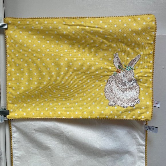 Anthropologie Tabitha Webb Easter Bunny Placemats SET Yellow Dot Embropiodered - Picture 4 of 8